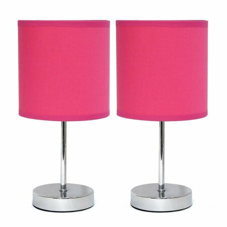 LIGHTING BUSINESS Chrome Mini Basic Table Lamp with Fabric Shade, Hot Pink, 2PK LI2519797